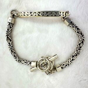 Jared Sterling Silver Block Woven Toggle Close Bracelet with Stamped Charm